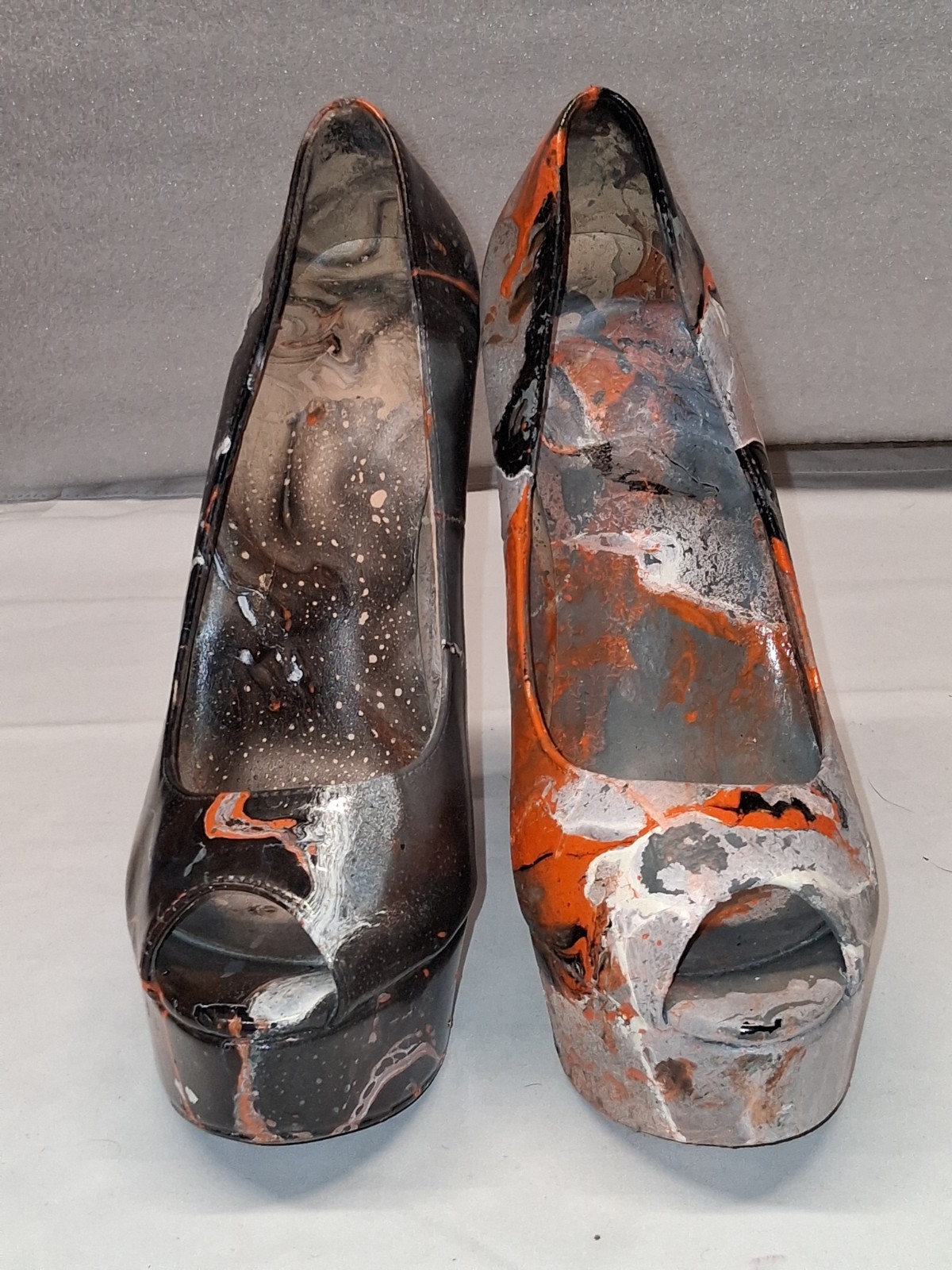 custom hydrodip Abstract Marbled Peep Toe Stiletto Slip-On Heels Black/Gray