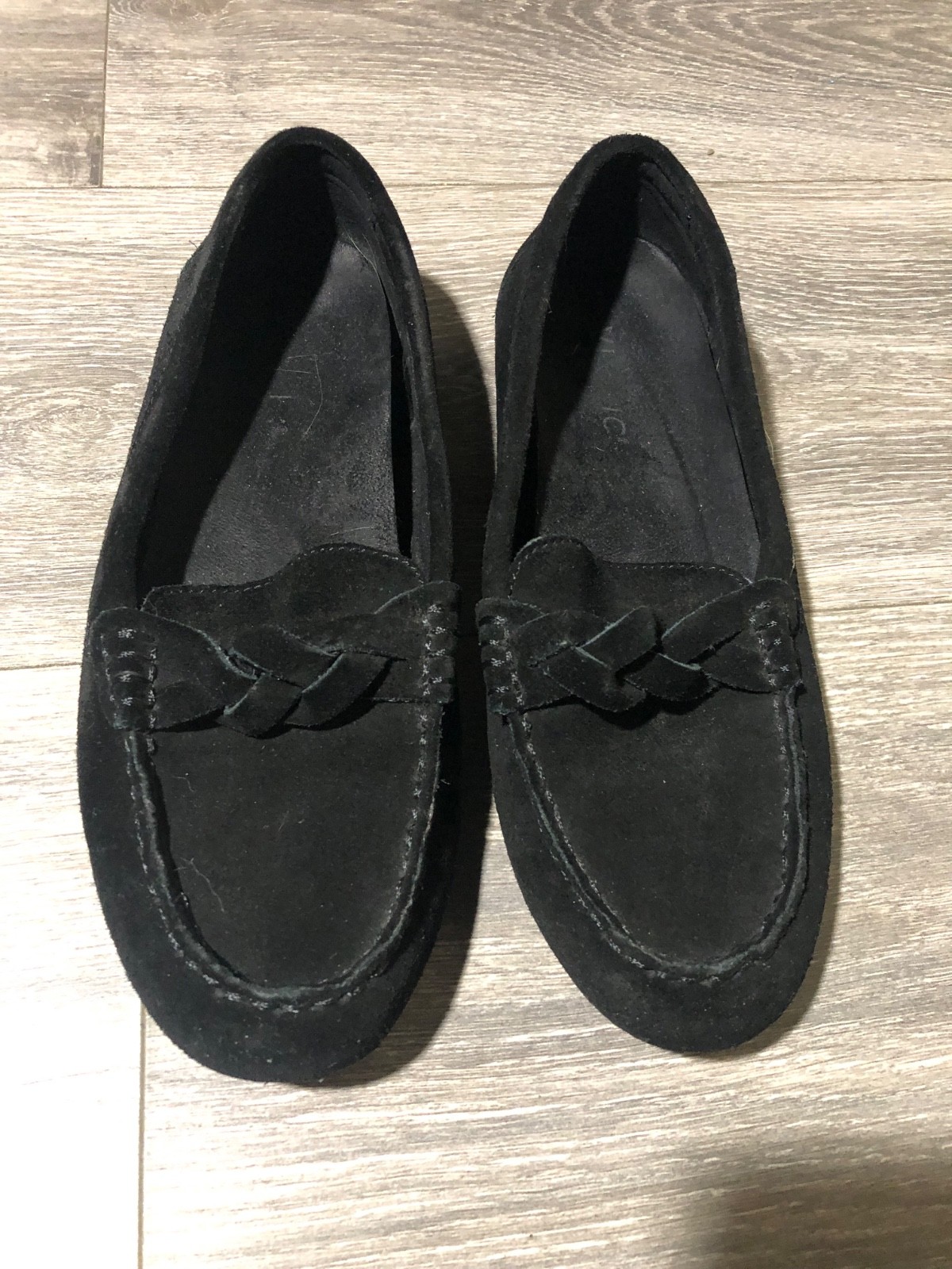 Vionic Montara loafers black suede braided detail 6.5