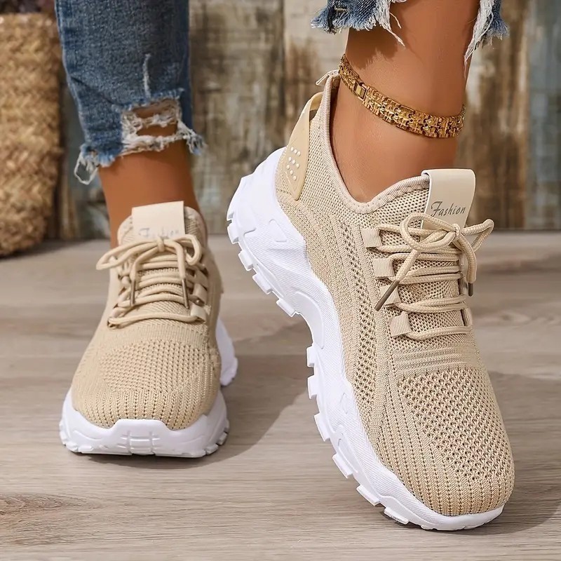 Beige Knit ‘Fashion’ Sneakers – Lightweight & Breathable Casual Shoes EU 38/ 7.5