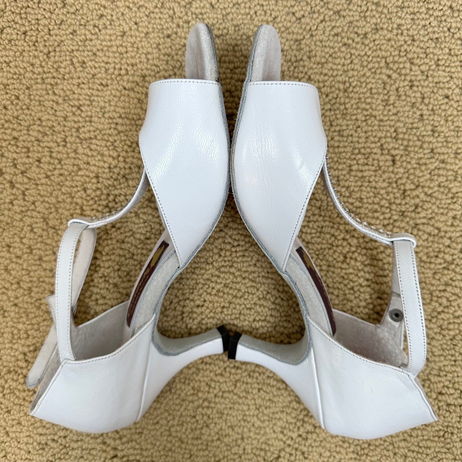 Celebrity Womens Dance Shoes Ballroom Latin T- Strap Heels Rhinestones White 9.5