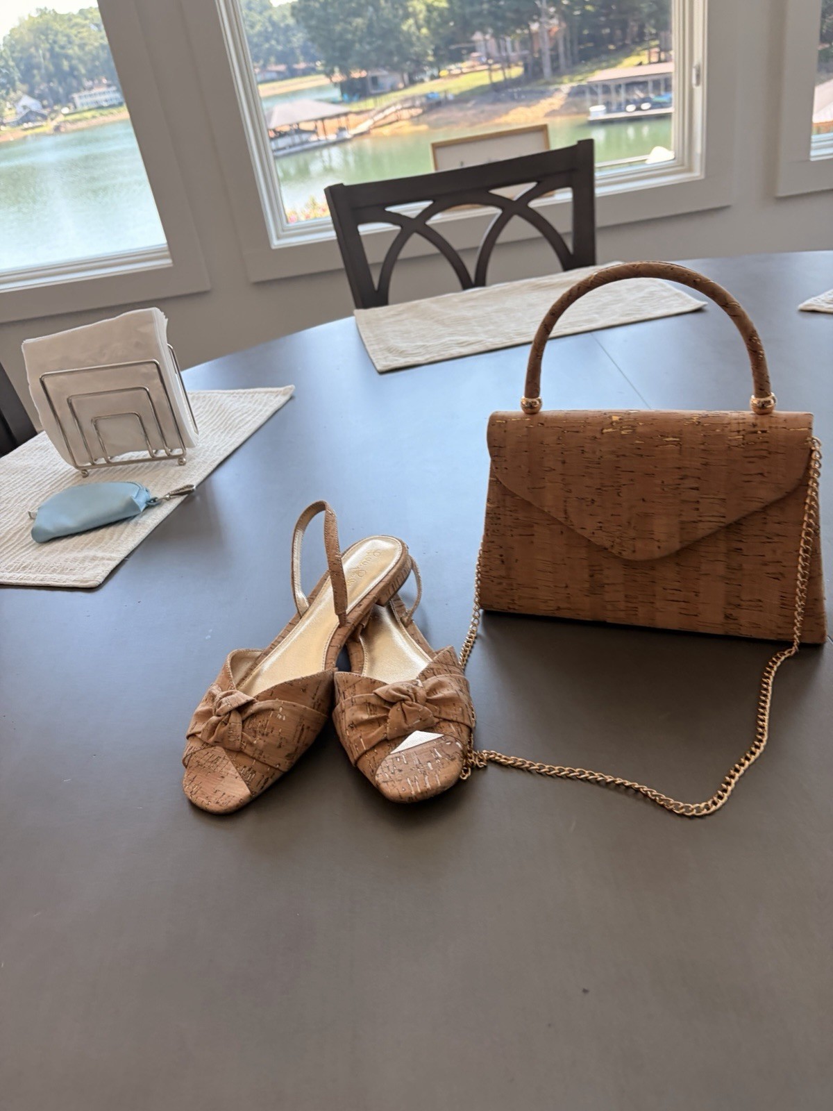 Lilly Pulitzer Women’s Beige Cork Slingback Block Heel Sandals Bow US 8.5