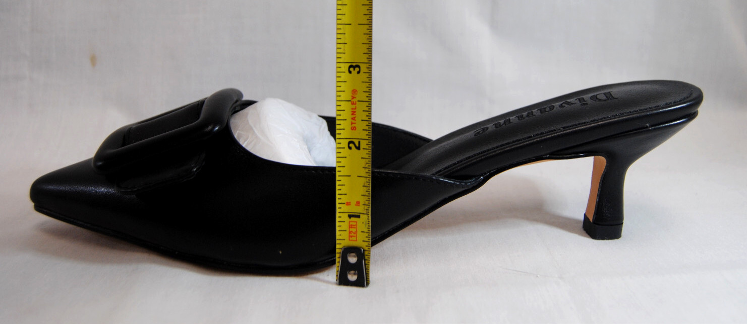 Divanne Women’s Buckle Backless Heeled Mules Pointed Toe Sandals Black T2338