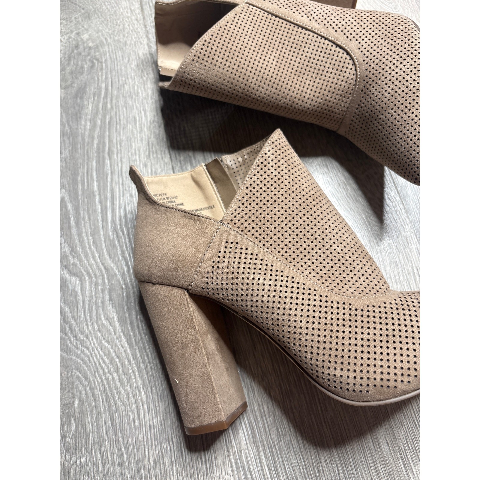 JustFab Perforated Ankle Boots Size 11 Taupe Tan Open Side Pointed Toe