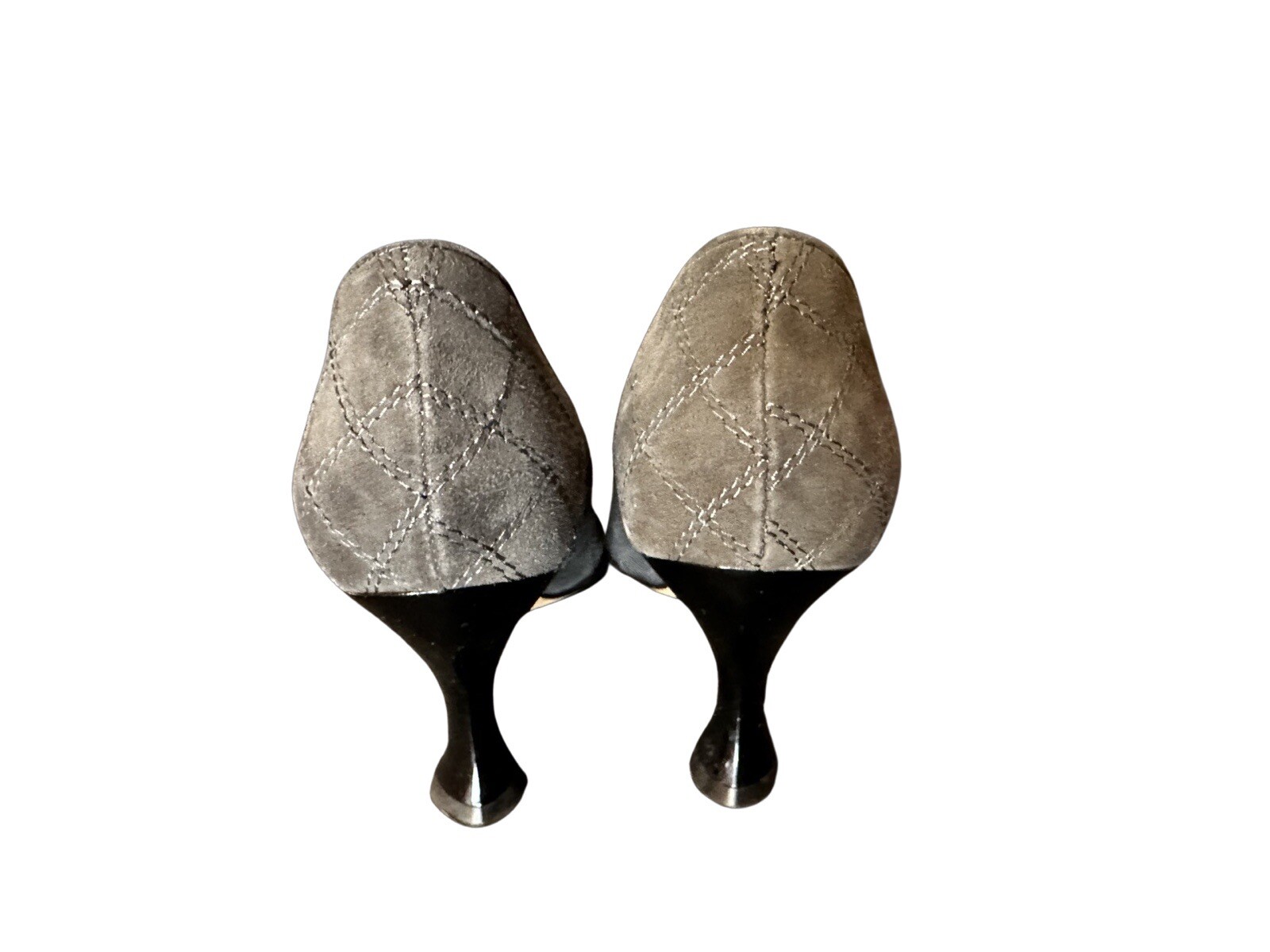 ANYI LU Greenish Gray Suede Semi Round Toe Classic Pumps 9/40 Made In Italy