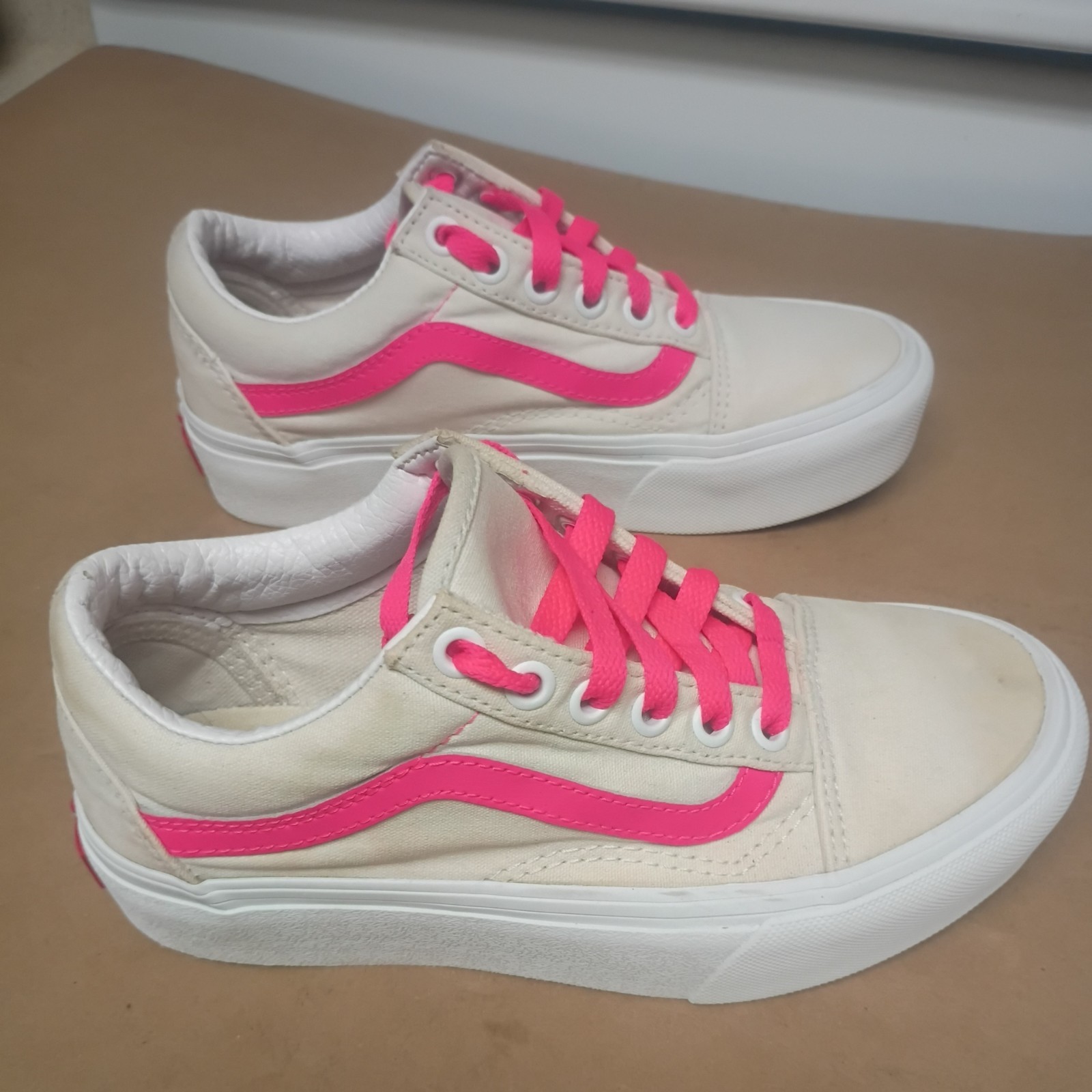 VANS Old Skool Platform Chunky Sole Off White Sneakers Women’s Size 5 Men 3.5