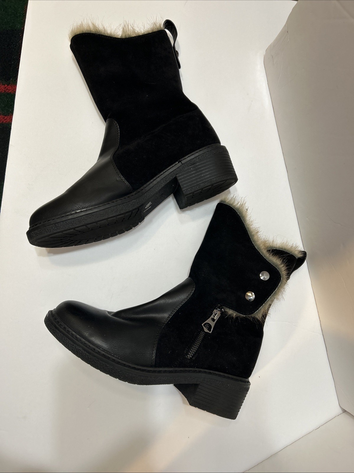 Patrizia by Spring Step Saige Boots Size 38 Black Faux Fur Lined Leather Zip