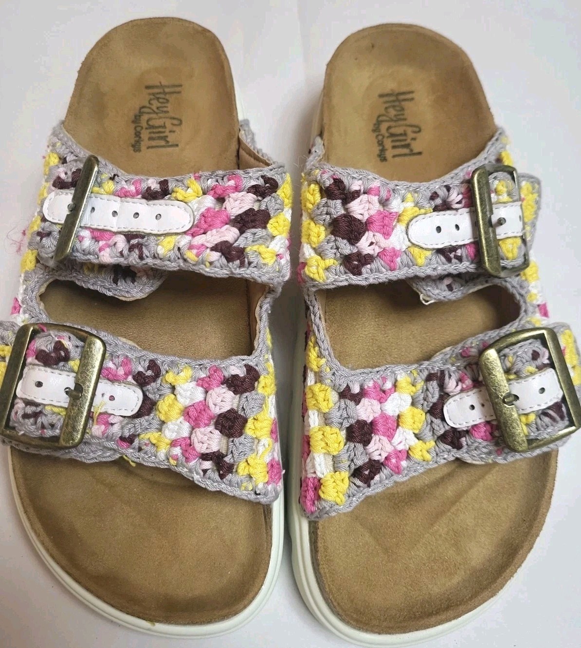 Corkys Sandals Size 8 Hey Girl Rumor Has It Crochet Buckle Platform Slip On