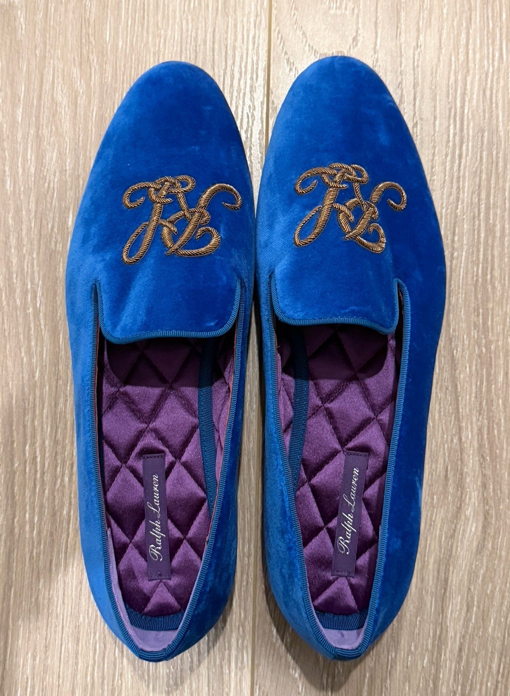 Ralph Lauren Purple Label Alonzo Embroidered Velvet Loafers Slippers-Size 8