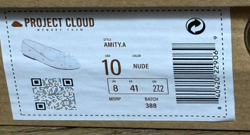 Project Cloud Amity Women’s Ballet Flat Crystal Size 10 Nude Memory Foam