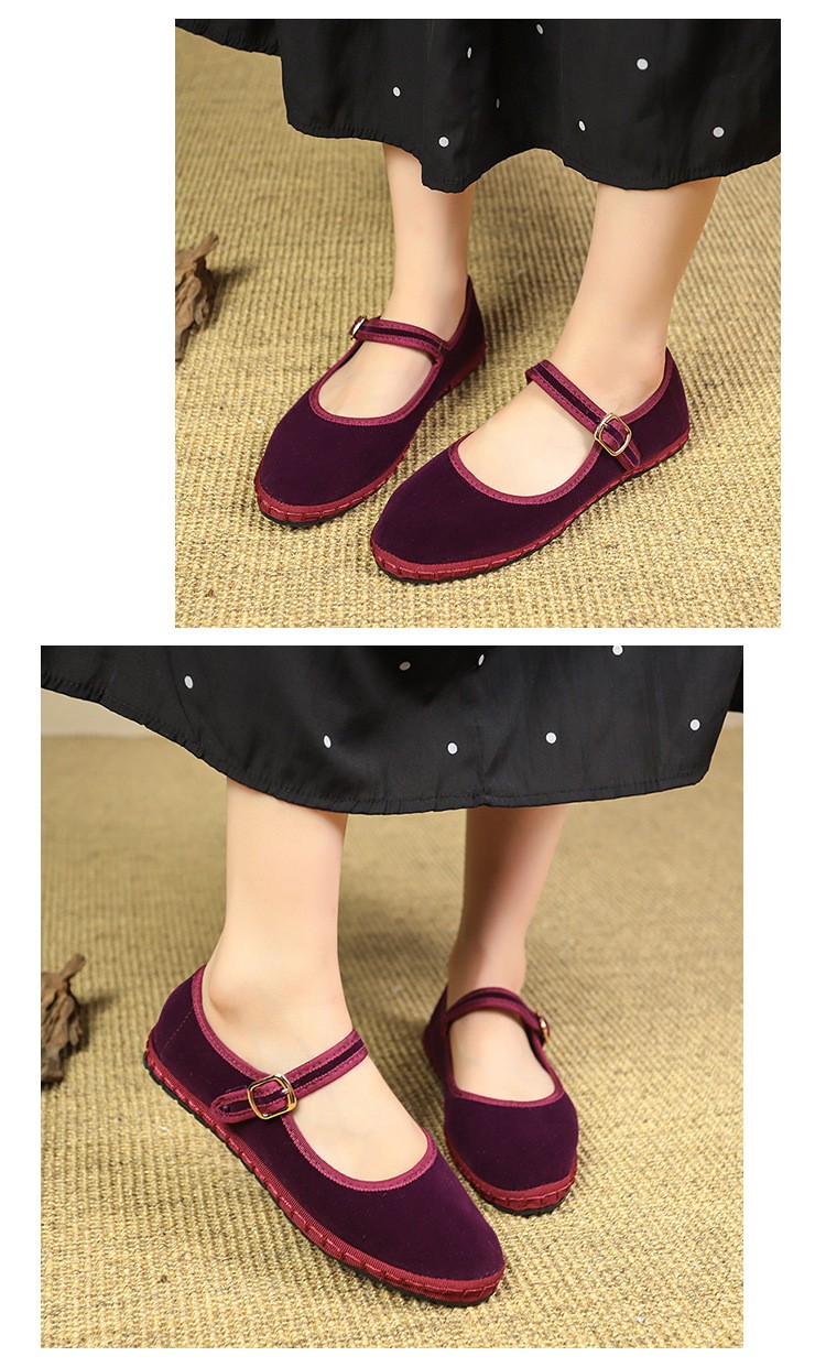 Women’s Velvet Mary Jane Flats Traditional Chinese Comfort Casual Daily Shoes