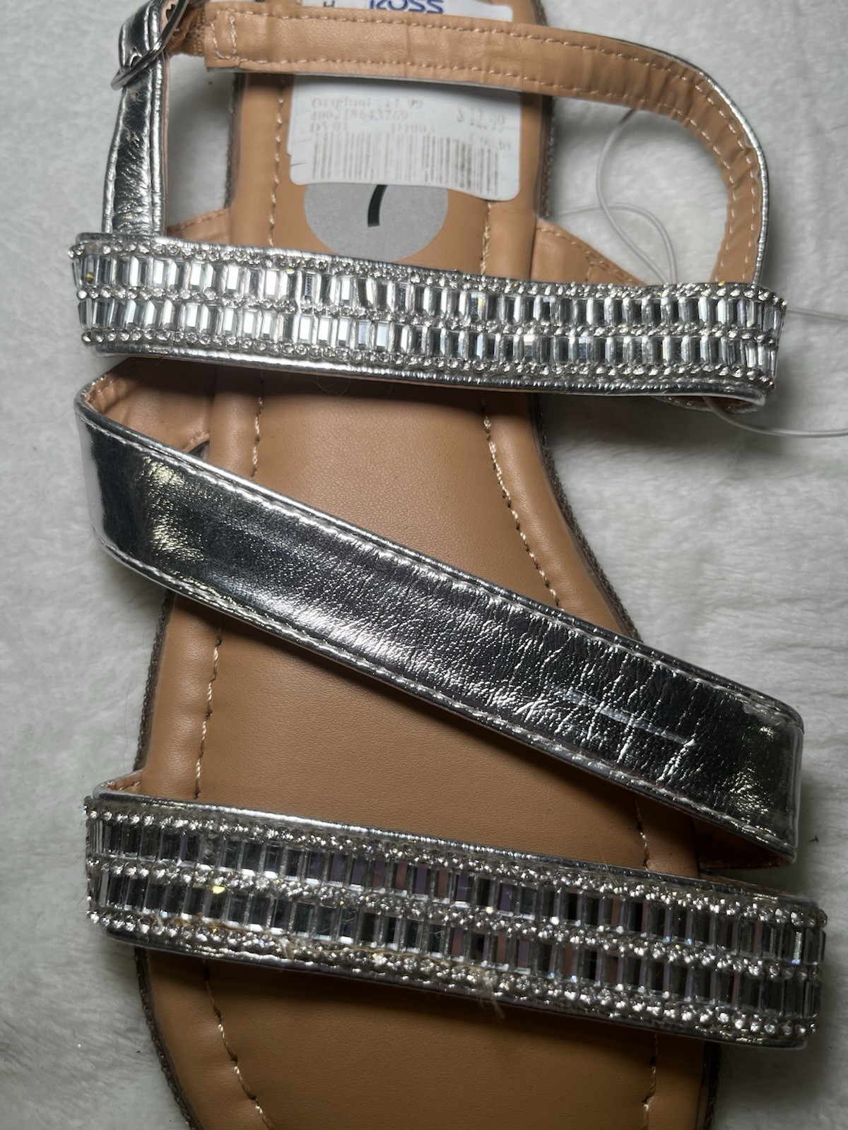 Varosa Women’s Silver Beaded Rhinestone Strappy Ankle Strap Sandals 7
