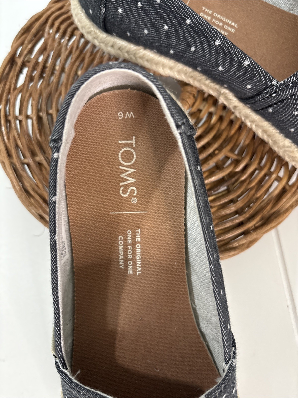 TOMS Shoes Womens 6W Polkadot with Slip On Recycled Rope Cotton Natural