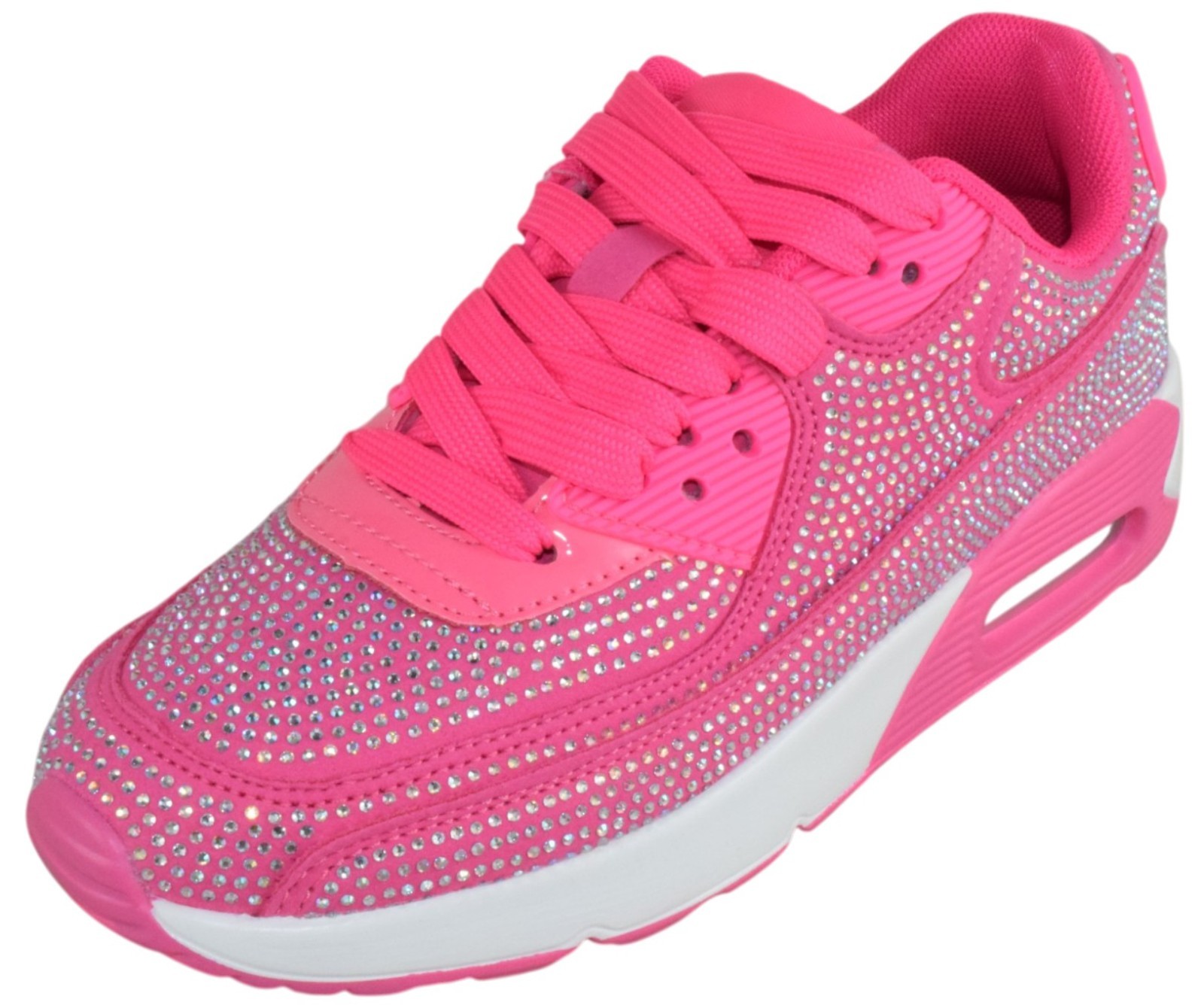 Berness Women Rhinestone Sneakers Colorful Chunky Bling Lace Up QUEEN Hot Pink