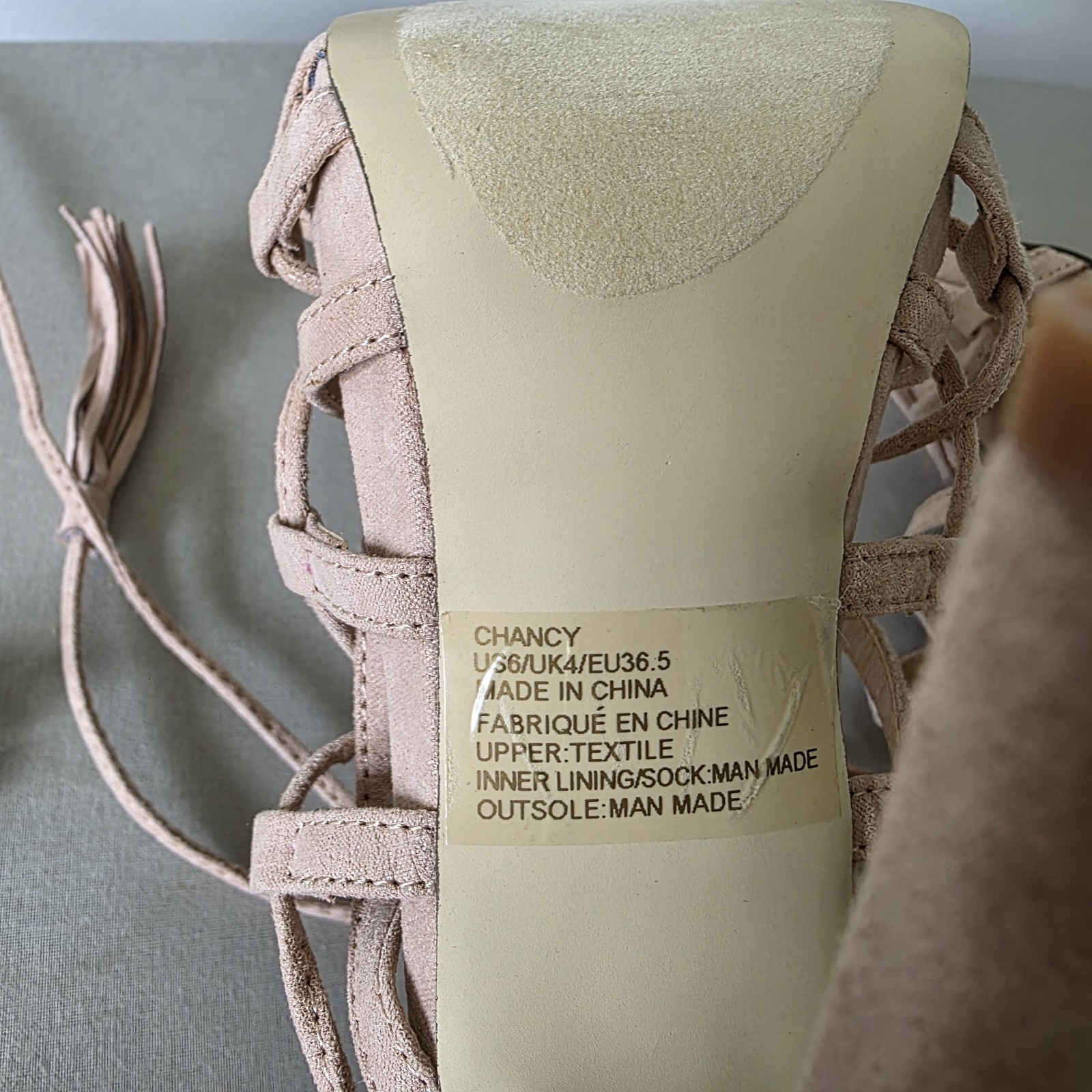 JustFab Blush Strappy Sandals Lace-Up Tassel Stiletto Heels Nude US 6 EU 36.5
