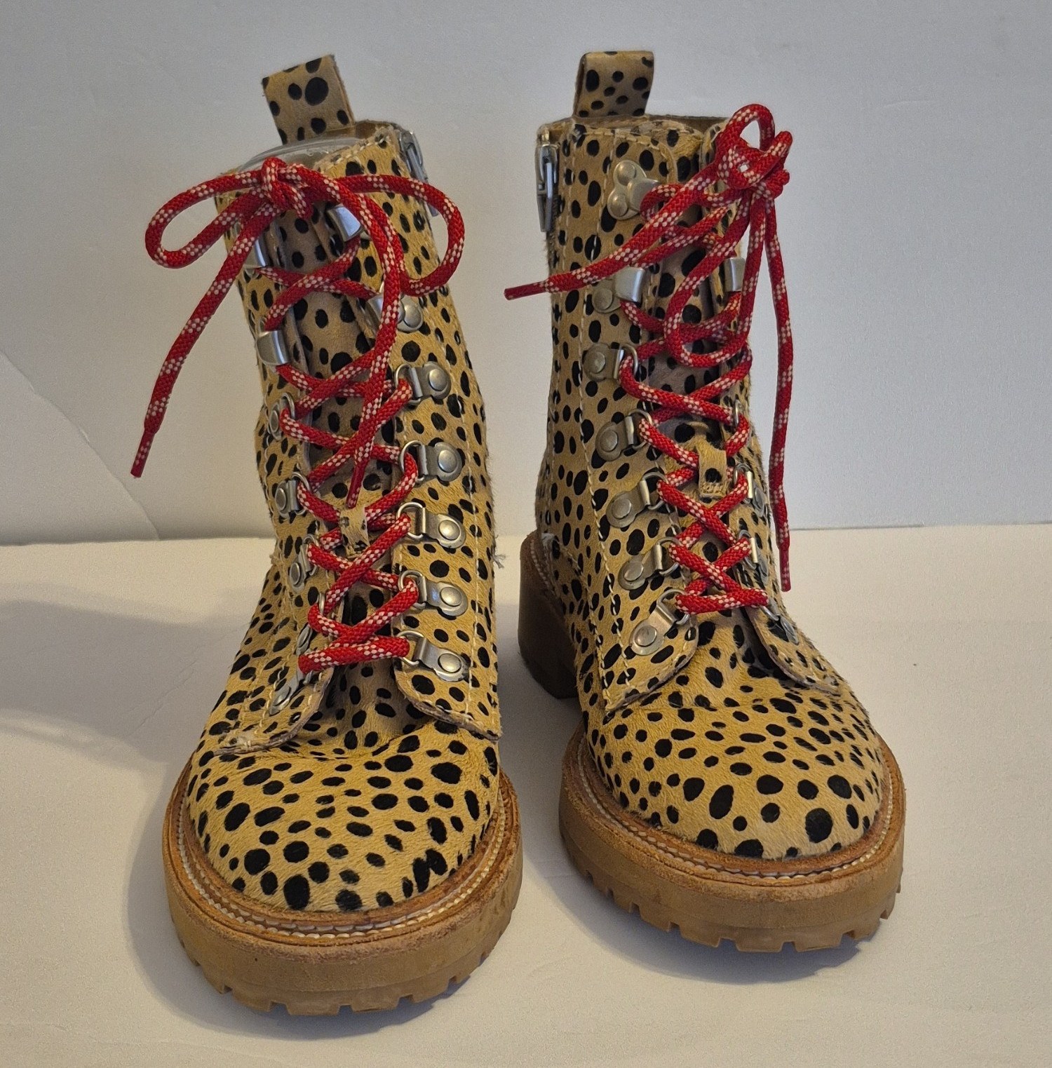 Dolce Vita Women’s Leather Animal Print Combat Ankle Boots Lace-Up Zip 8.5