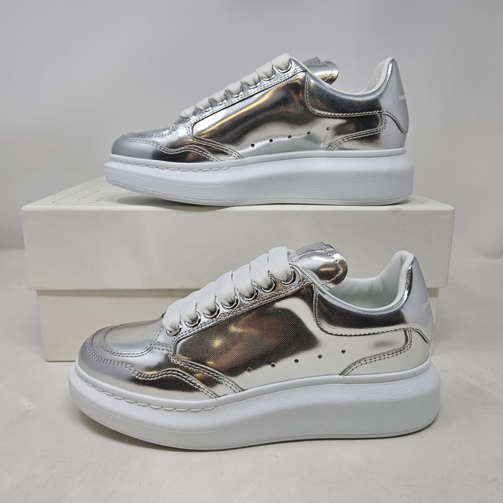 Alexander McQueen Oversized Silver Chrome Fashion Sneakers / Women’s US 5, EU 35