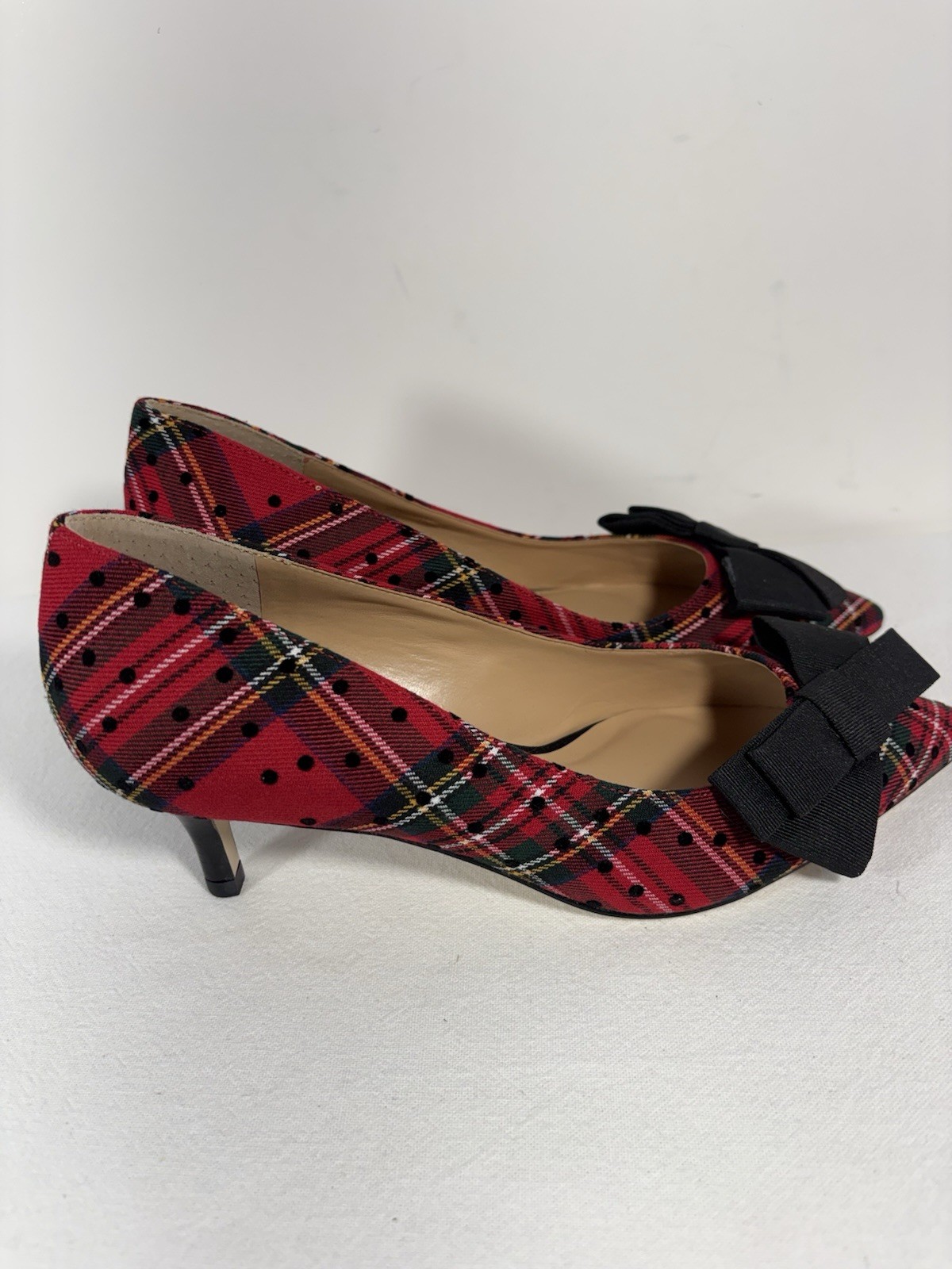 NIB Talbots ERICA Red Tartan Plaid/Bow Kitten Heel Pumps 7 M
