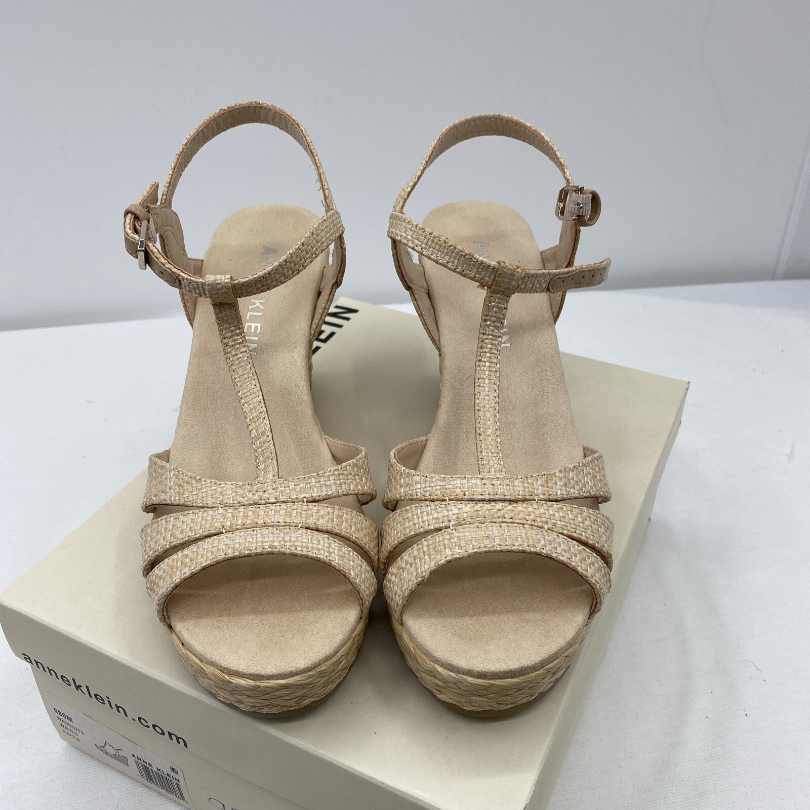 Anne Klein Womens Waves Beige Raffia Wedge Sandals 8 Medium (B,M)