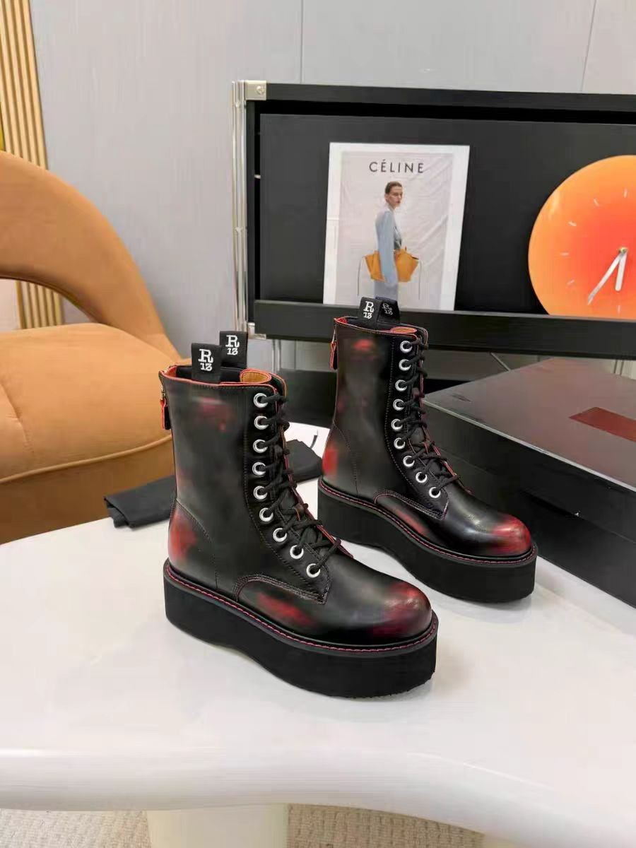 R13 Double Stack Platform Leather Punk Boots