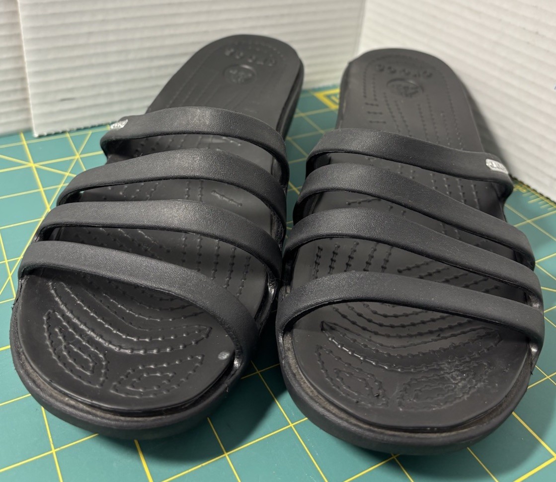 Crocs Womens size 10 Rhonda Wedge Sandals Slip-On Strappy Slides Open Toe Black