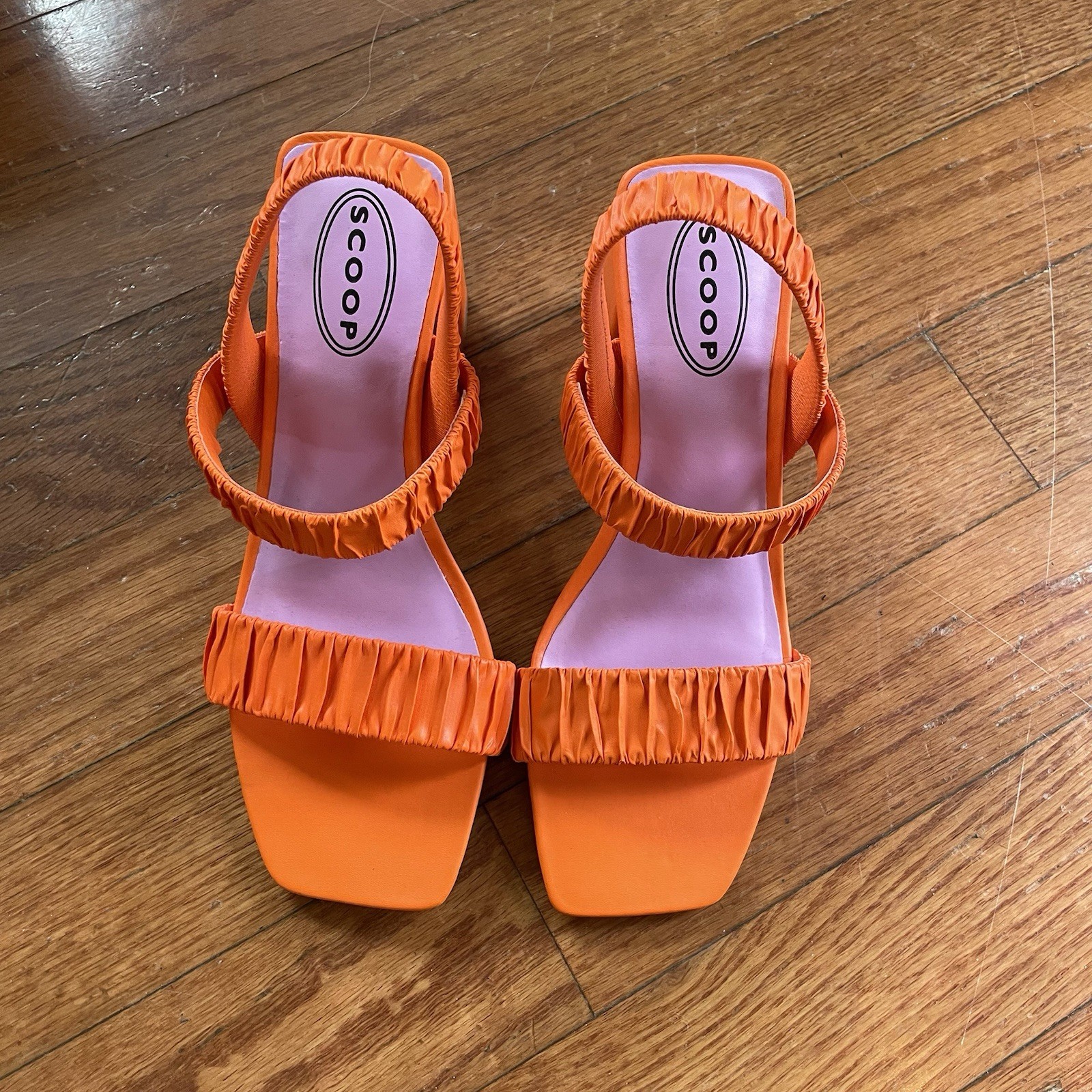 SCOOP Orange Eye Catching Heels With Strap. Size 7.5. Heel Is 3.25” High.
