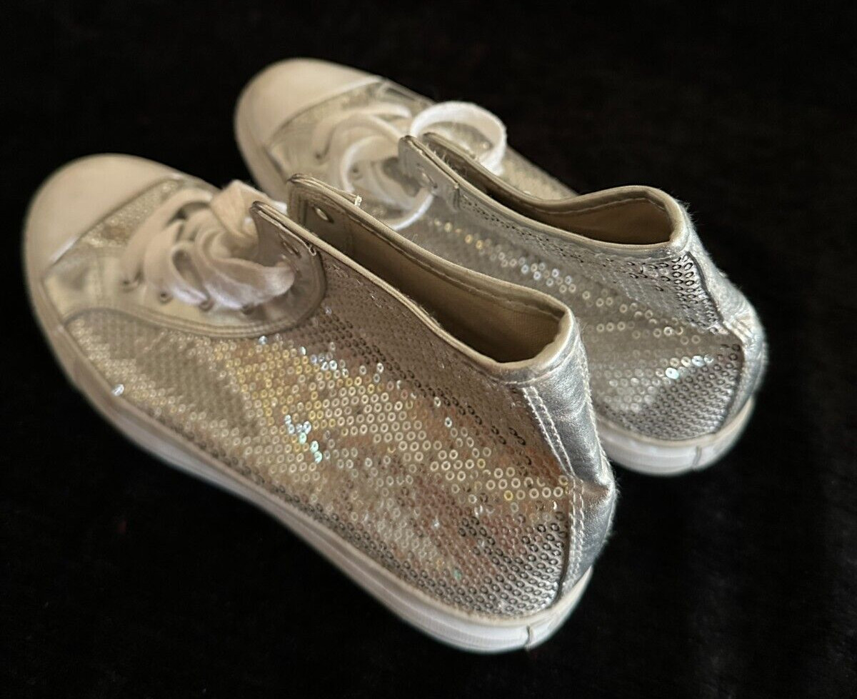 Gotta Flurt Disco Silver Sequin High Top Sneakers Size 10 Chucks White Laces