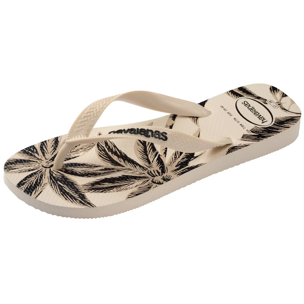Havaianas Women Logo Flip Sandals – Beige/Black Print 7-8