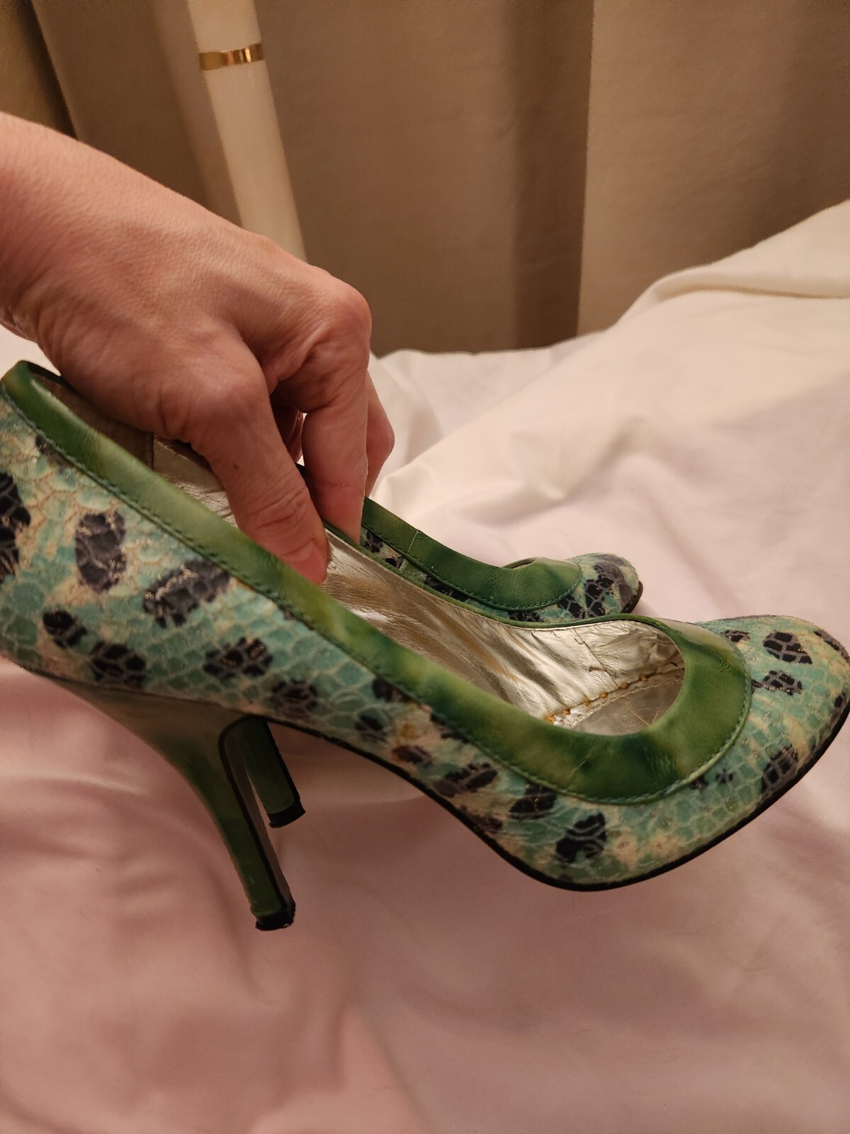 Naughty Monkey 7 Green And Blue W/ Black Leopard Print & Gold Sparkle Pumps