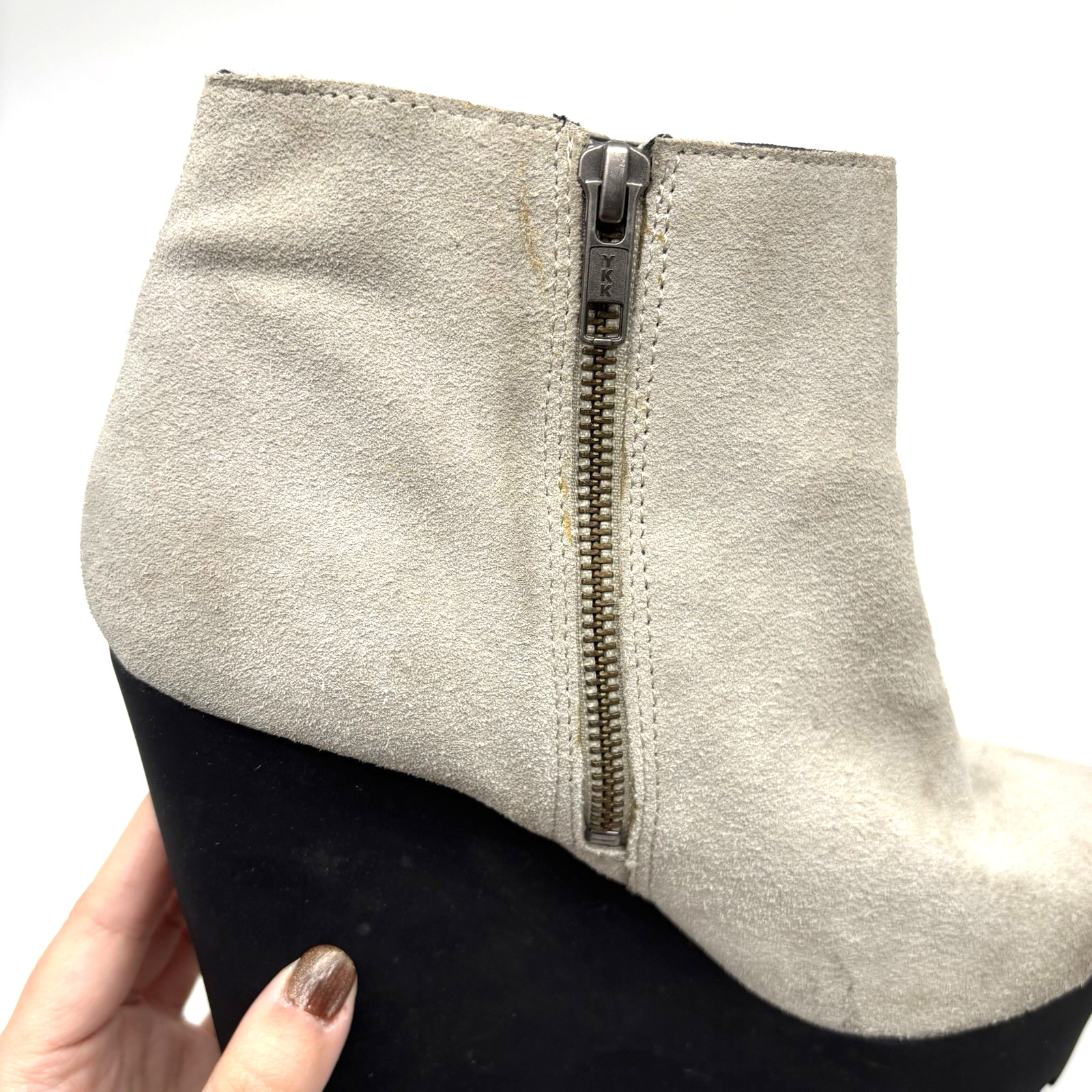 Vintage 00s Y2K Cheap Monday Monolith Gray Suede Leather Platform Wedge Boots 9