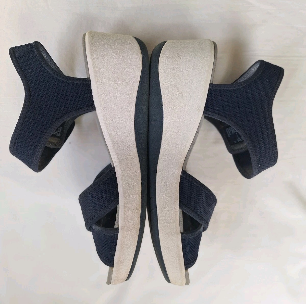Clarks Cloudstepper Cushion Sandal Womens9.5M Blue Fabric Rip Tape Straps 2.5in