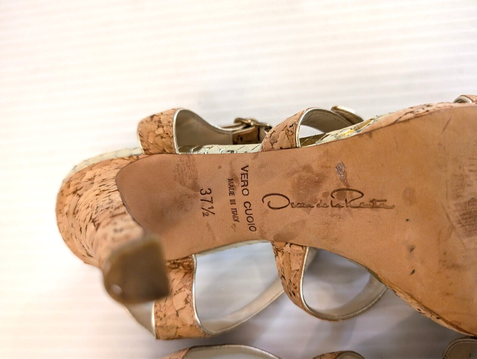 Authentic Oscar de la Renta Gold Stiletto Sandal High Heels Shoes US 7.5