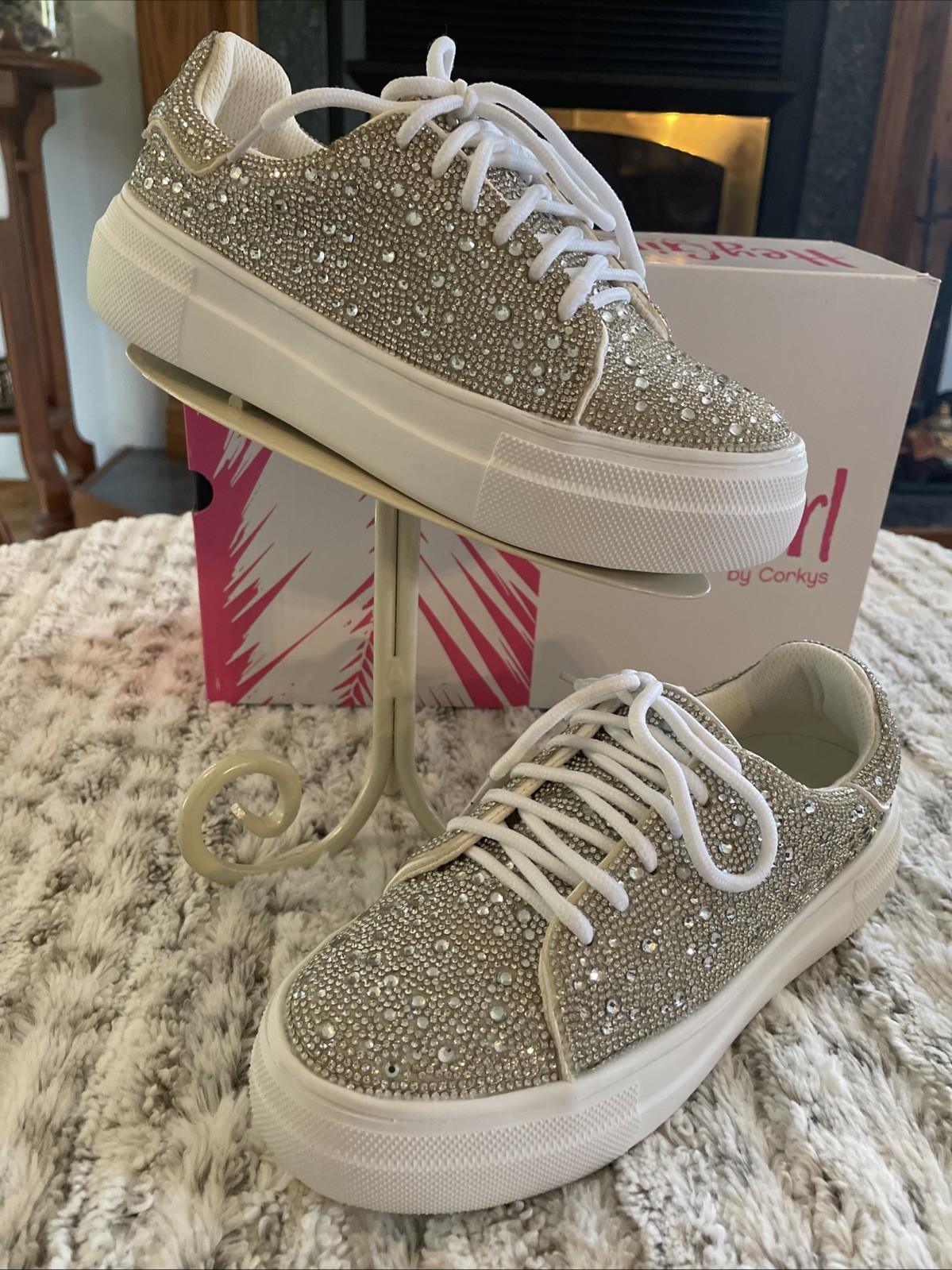 Hey Girl by Corkys Bedazzle Clear Rhinestone Shoes Size 6 Lace Up So Much Bling!