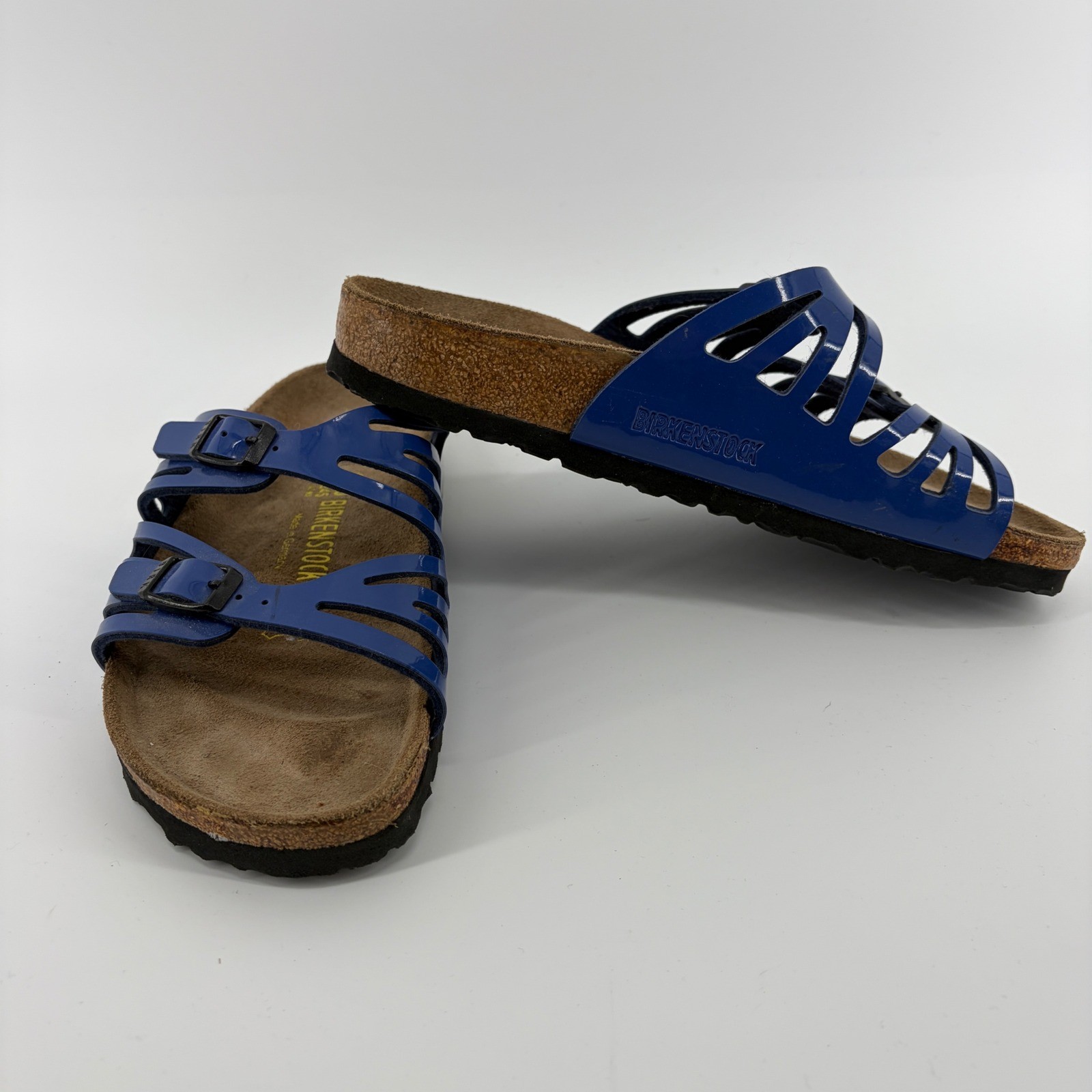 Birkenstock Sandals Granada Blue Patent Leather Strappy Womens 7 EU 38