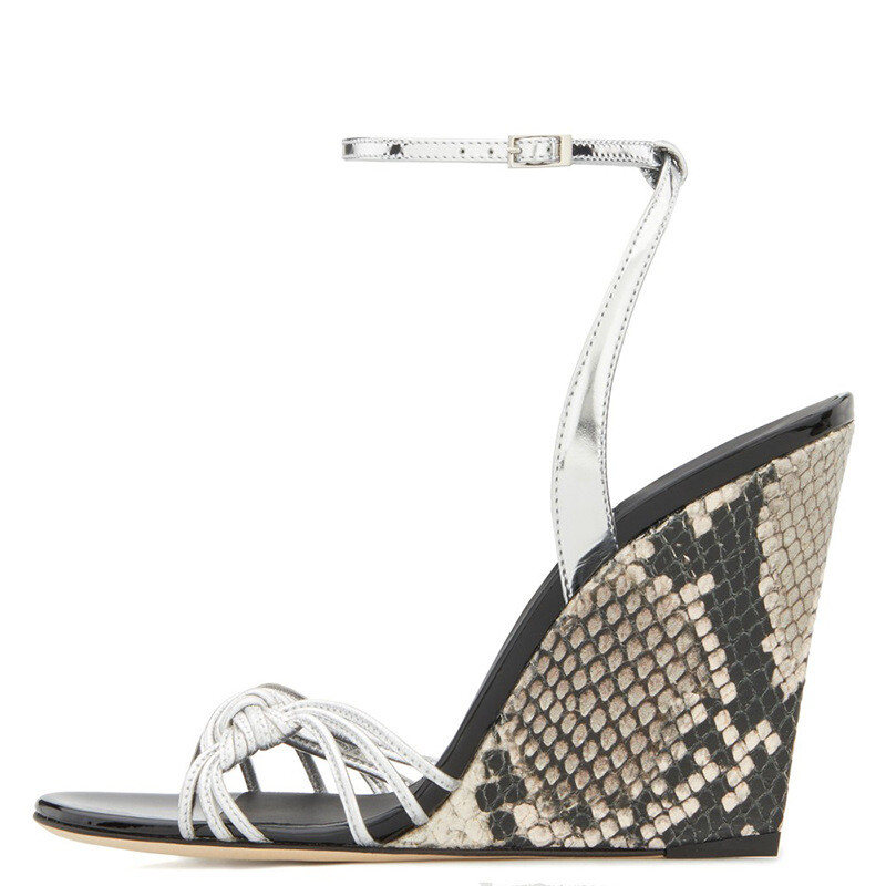 Women High Heel Snakeskin Pattern Serpentine Sandals Dress Shoes Slingback Party