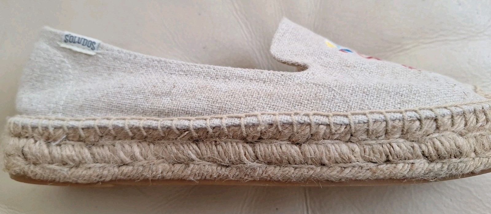 Mary Matson Soludos Sz 7.5 EU 38 UK 5.5 Lobster Crab Beige Canvas Espadrille
