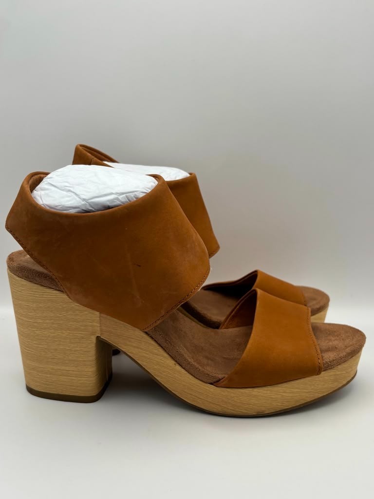 TOMS Majorca Block Heel Platform Sandals Casual Brown Suede Women Size 9