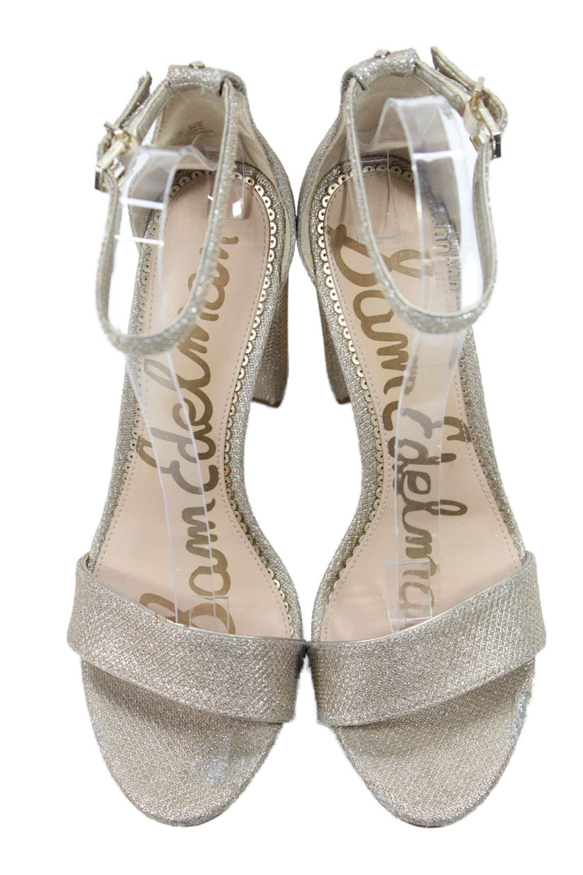 Sam Edelman Women’s Open Toe Sparkle Block Heels Buckle Sandals Gold Size 9.5