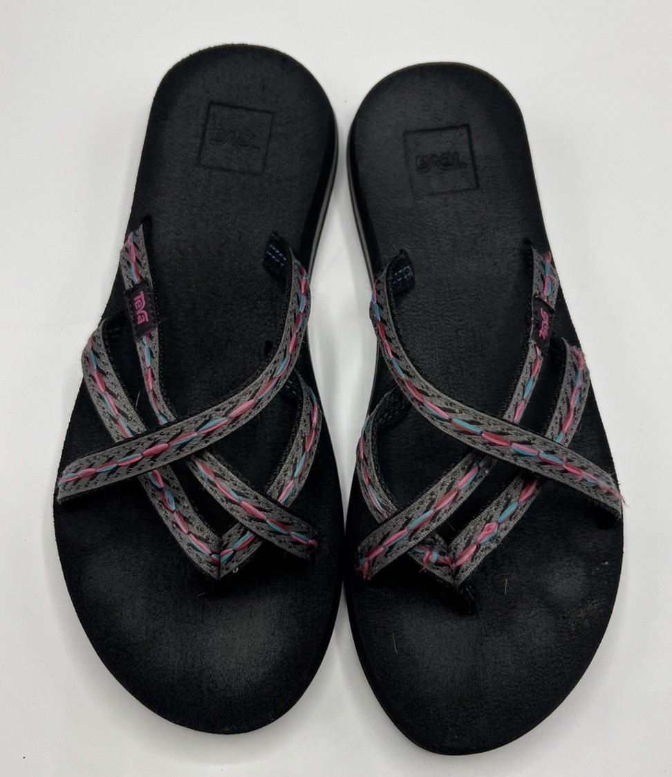 Teva Olowahu Mush Flip Flops Sandals Retro Geometric Multi 6840 Women’s Size 7