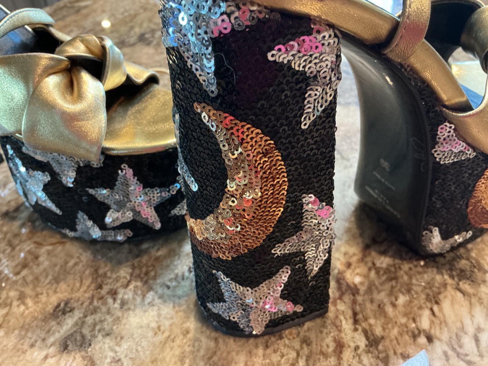 Saint Laurent gold & Silver Moon and Star Platform Sandals Shoes Size 39 READ