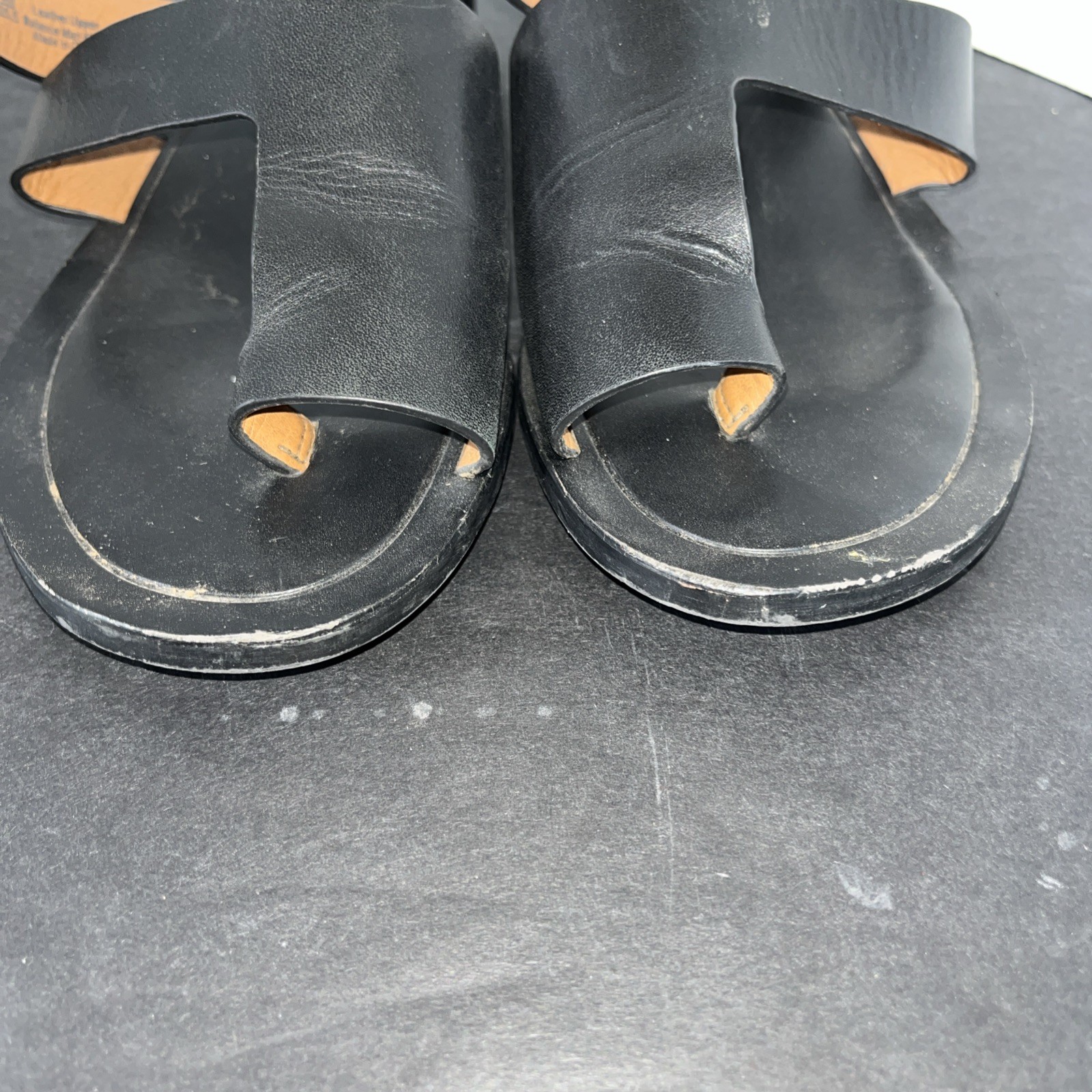 Franco Sarto Leather Sandals Size 8.5 M Black A-Trixie Sytle Modern Comfy Women