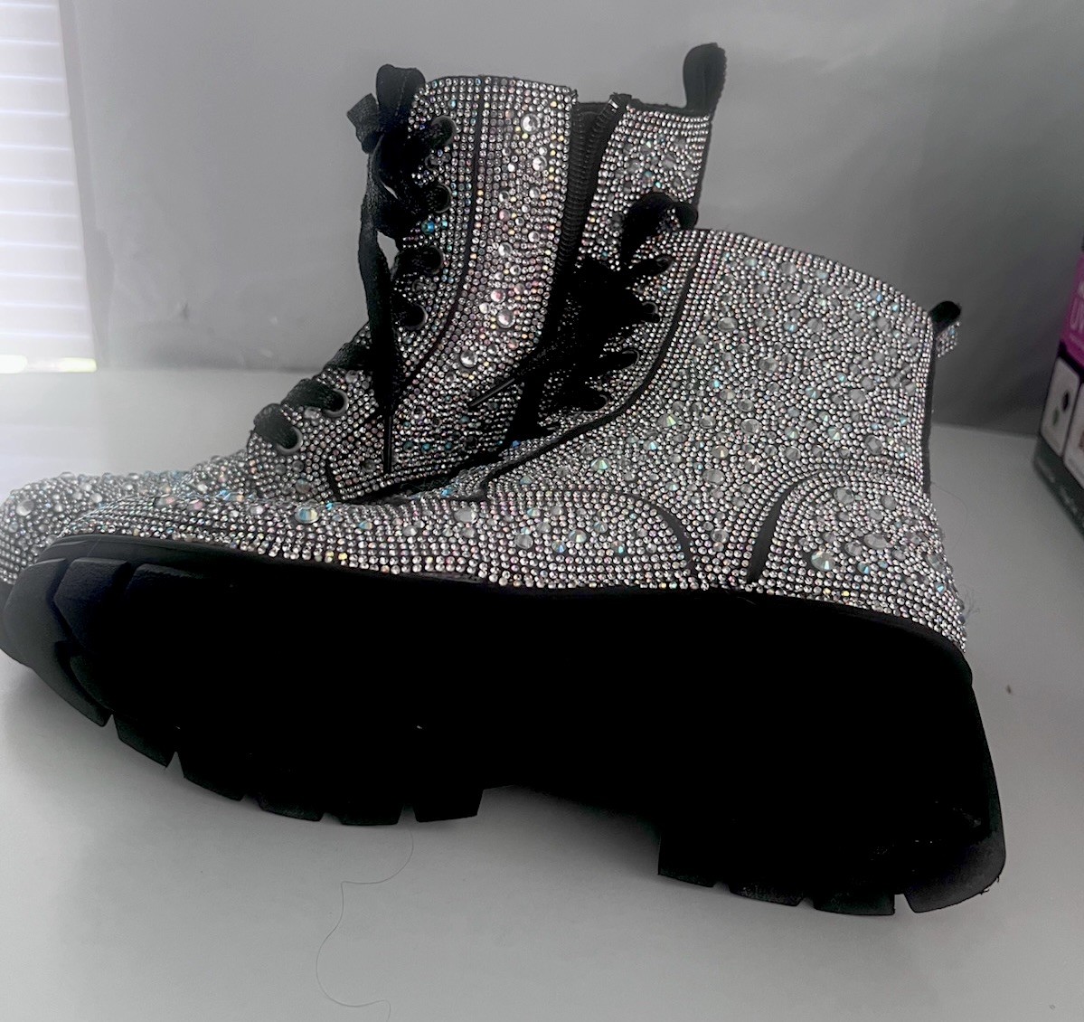 Corky’s Mood Womens Clear Crystal Rhinestone Combat Boots Size 8