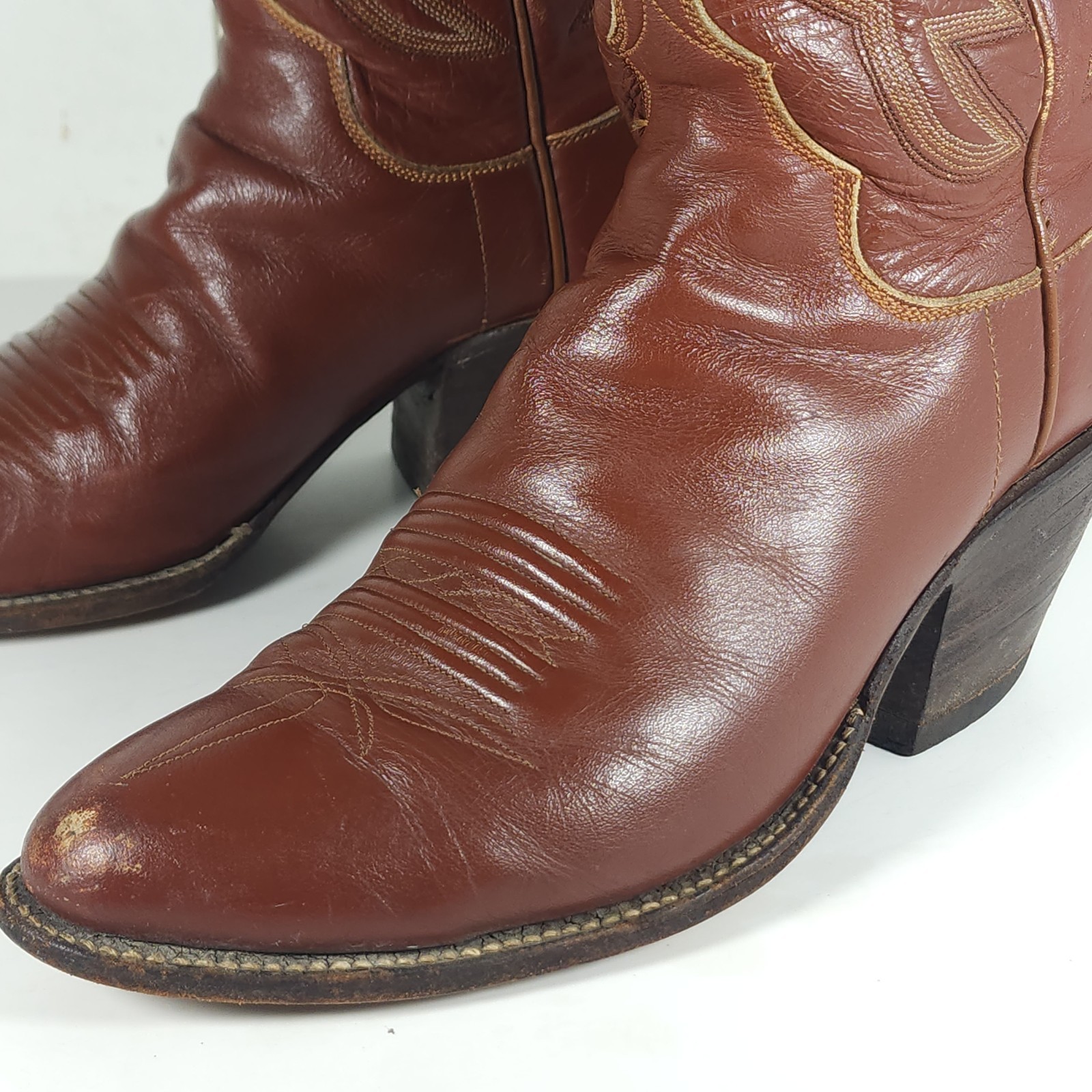 M.L.Leddy San Angelo Vtg Women’s US 8,5? Brown Leather Handmade Western Boots