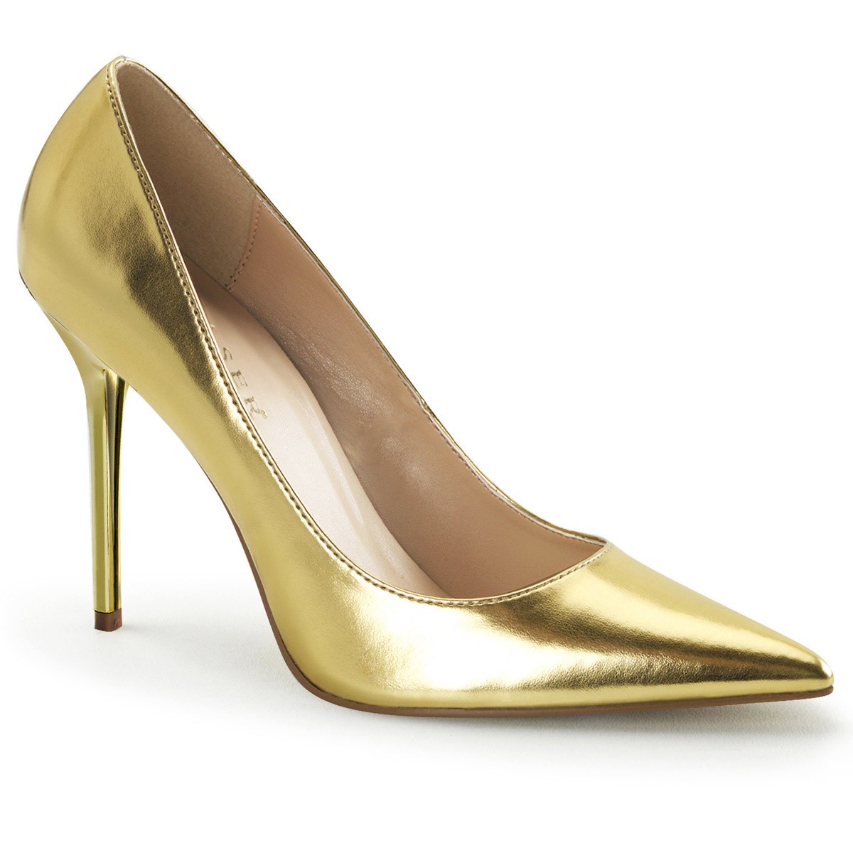 Pleaser Classique 20 4″ Pointed-Toe Stiletto Pumps Pointed Gold Met Pu sz 8