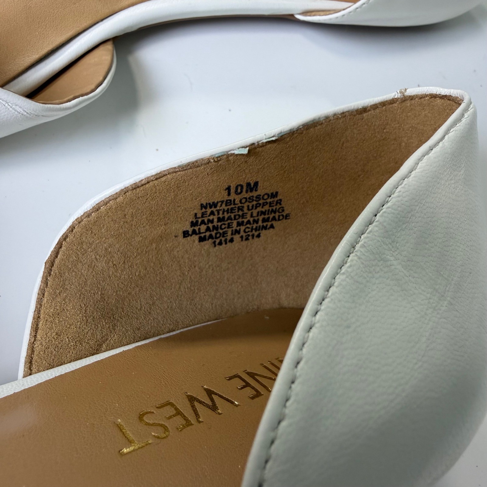 Nine West Blossom White Leather Peep Toe d’Orsay Flats Womens 10M