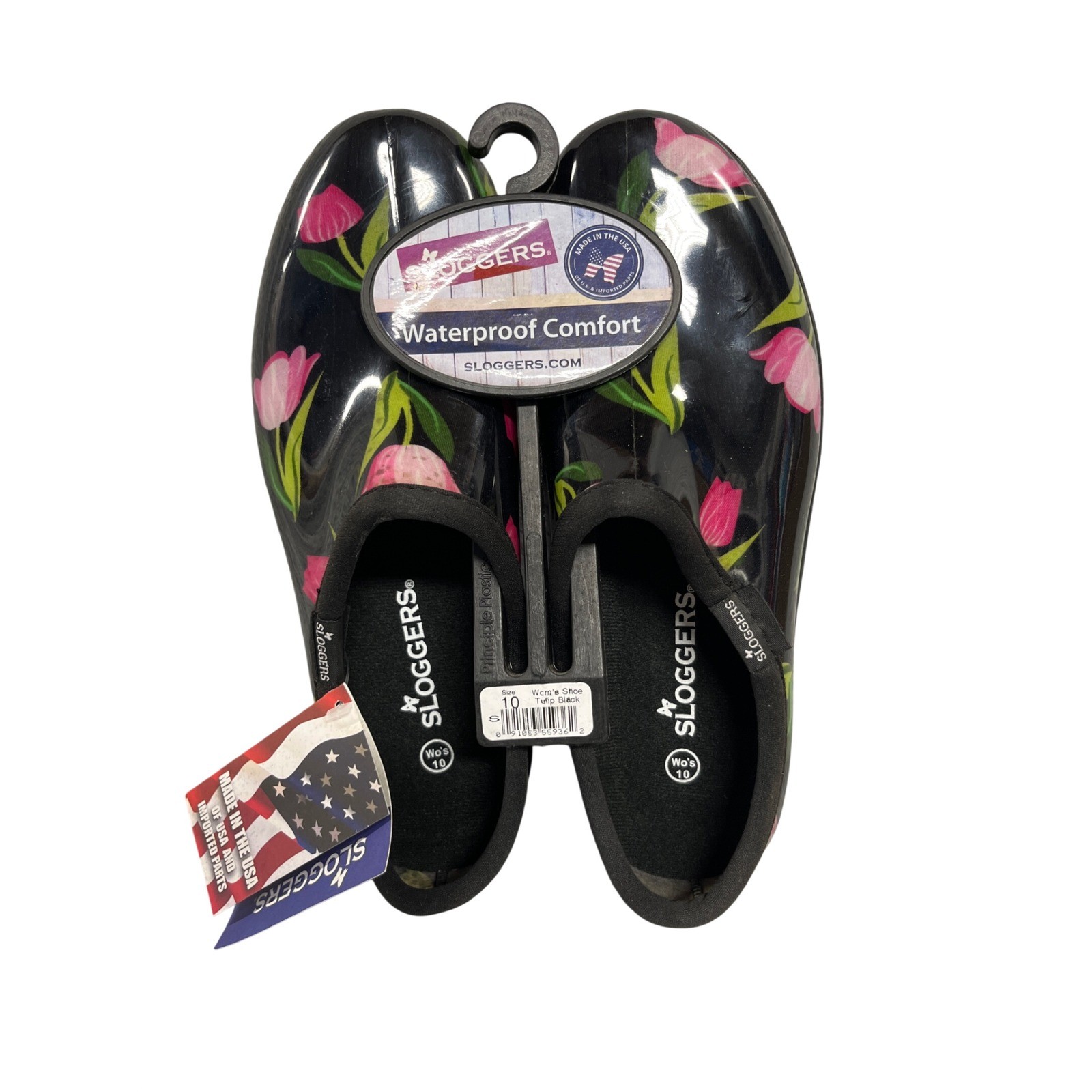 Sloggers Waterproof Garden Shoes Womens Size 10 Tulip Black Floral Rain Clogs