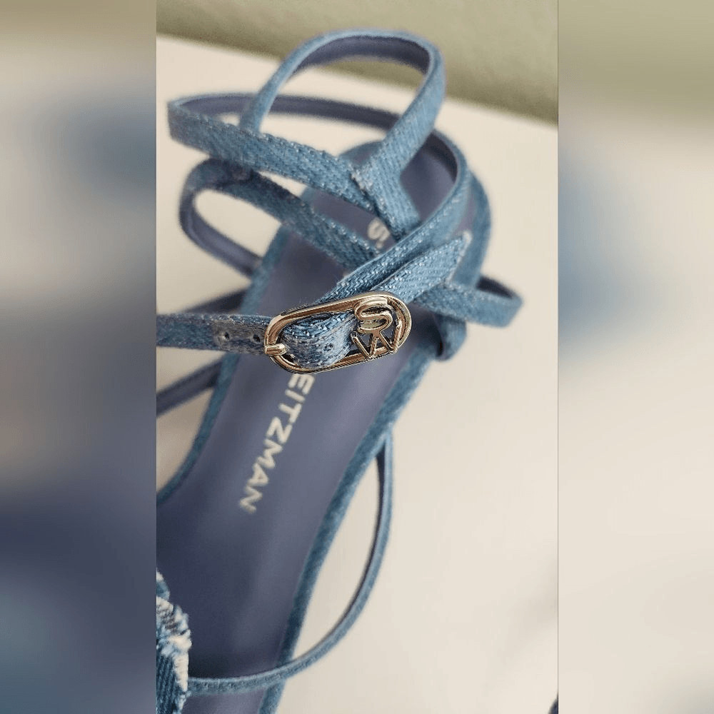 $495 Stuart Weitzman Belize 50 Stappy Sandal In Denim 7B