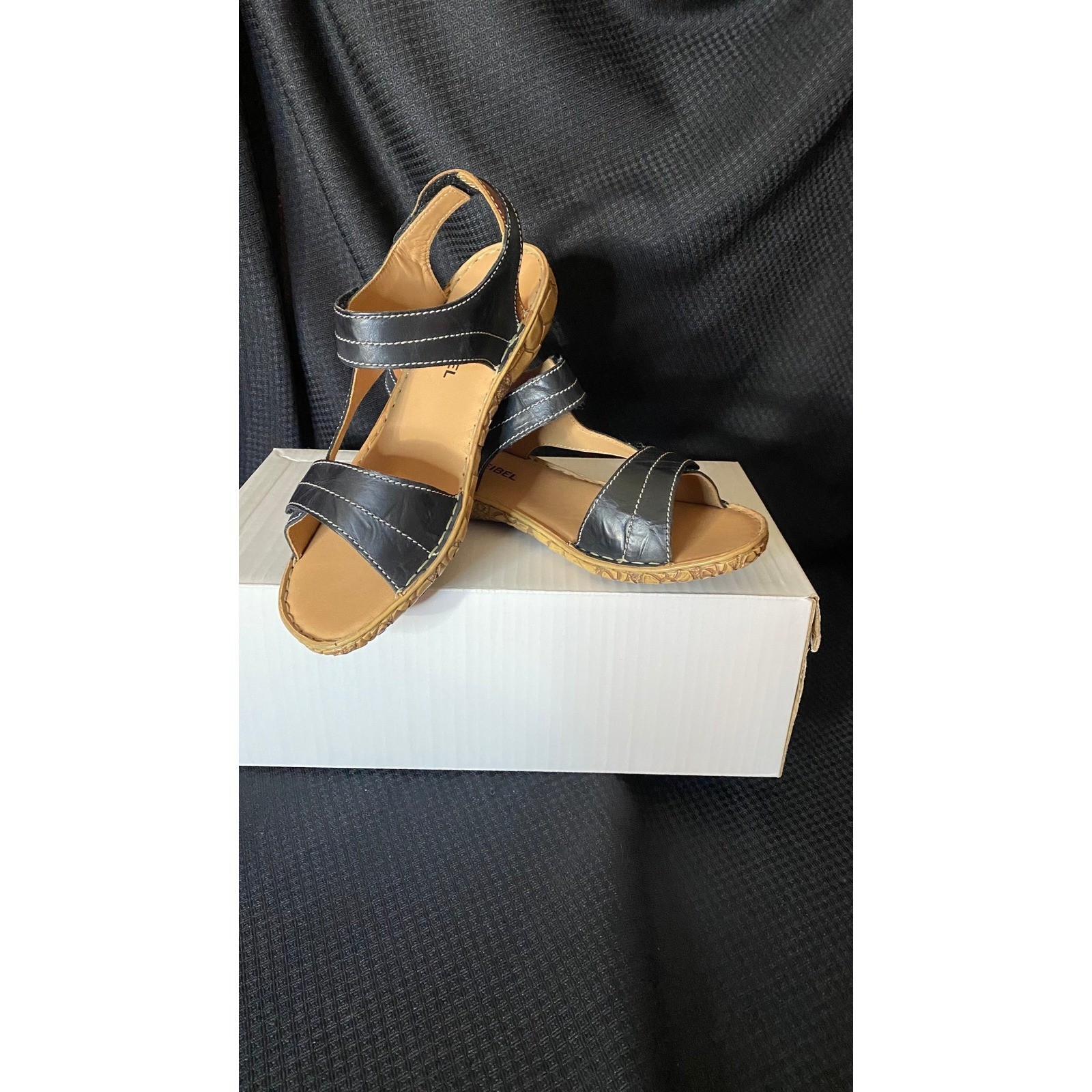 Josef Seibel Black Leather Adjustable Slingback Sandals Womens Size 6.5 Euro 37