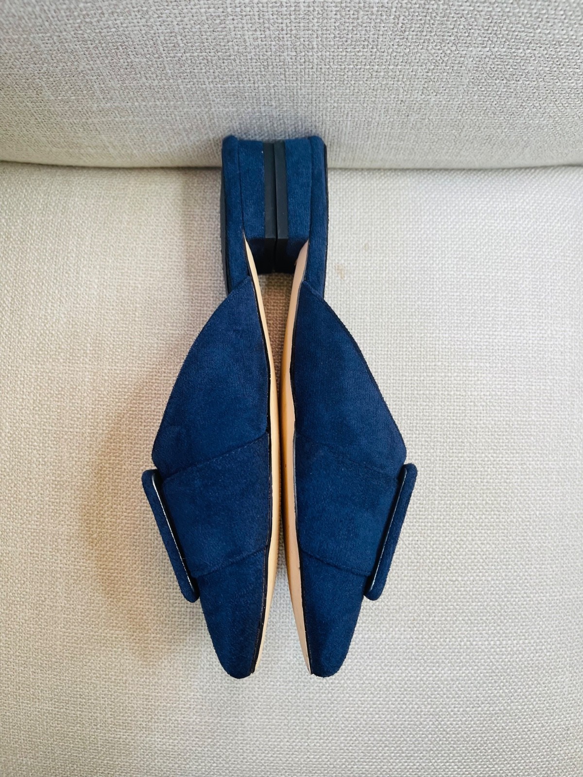 Divanne Navy Blue Suede Pointed Toe Flats Buckle Mule Shoes Women Size 8