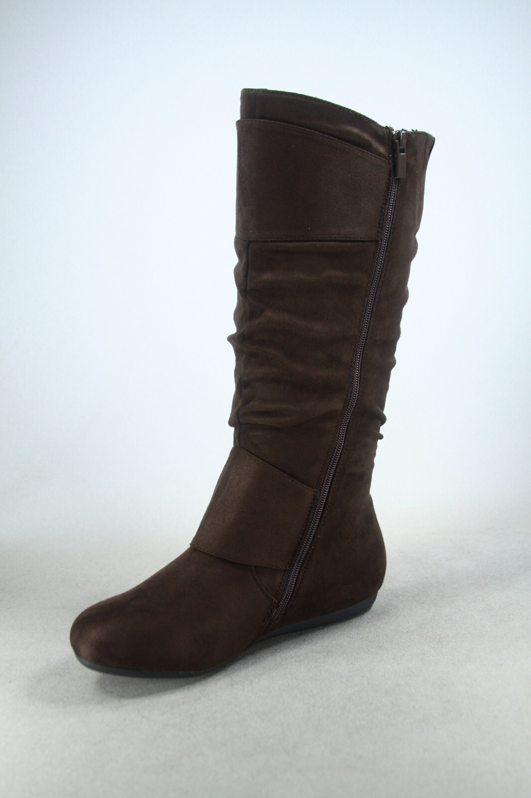 Women’s Flat Heel Buckle Side Zip Wide Calf Mid Calf Round Toe Boots Shoes NEW