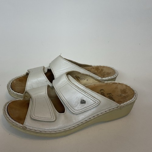Finn Comfort Sansibar Silver/Ivory Leather Slide Sandals Women 39D/US8 Germany